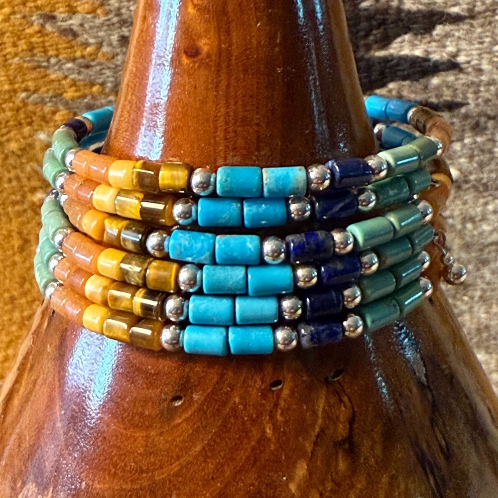 Dakota West/Shube Vintage Multicolor Gemstone Beaded Coil Bracelets (set of 2)